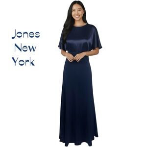 Jones New York Satin Blue Maxi Dress NWT Size 8P